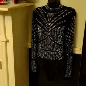 Day G Women's Body Suit Silver Sequins Size Medium, Has Stretch